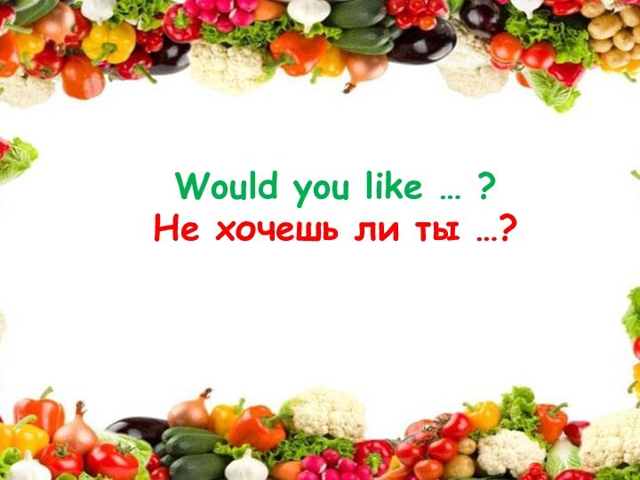 Would you like … ? Не хочешь ли ты …?