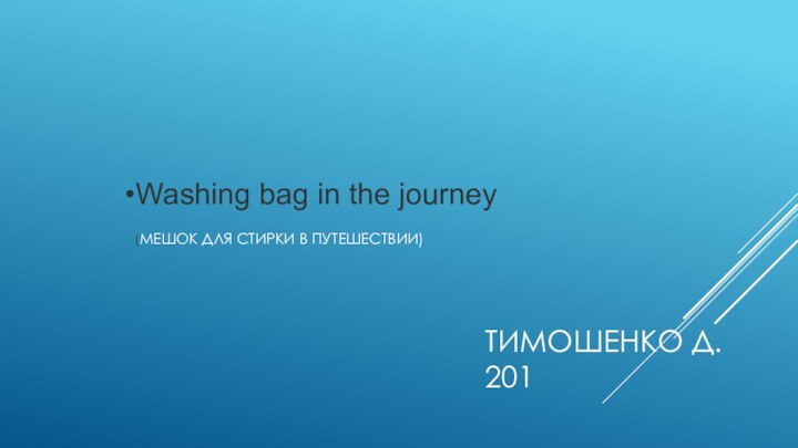 Тимошенко Д. 201Washing bag in the journey (Мешок для стирки в путешествии)