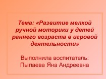 Обобщение передового педагогического опыта Тема: Развитие мелкой ручной моторики у детей раннего возраста в игровой деятельности учебно-методический материал (младшая группа)