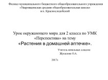 открытый урок Растения в домашней аптечке методическая разработка по окружающему миру (2 класс)