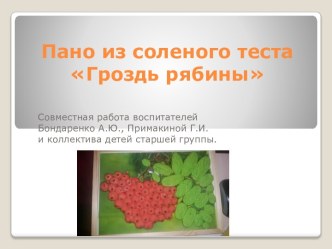 Пано из соленого теста Гроздь рябины презентация к уроку по аппликации, лепке (старшая группа)