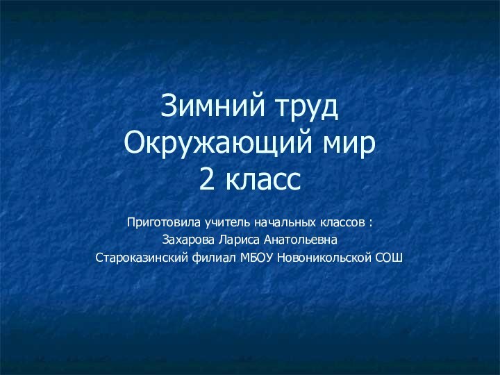 Зимний труд  Окружающий мир  2 класс Приготовила учитель начальных классов