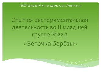 Опытно-экспериментальная деятельность Веточка берёзы презентация к уроку по окружающему миру (младшая группа)