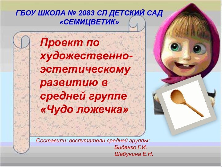 Проект по художественно-эстетическому развитию в средней группе  «Чудо ложечка»Составили: воспитатели средней