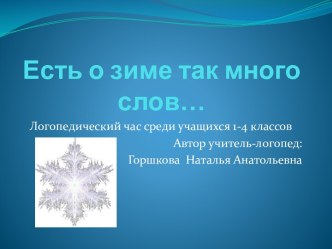 Логопедический час Есть о зиме так много слов… план-конспект занятия по логопедии (1, 2, 3, 4 класс)