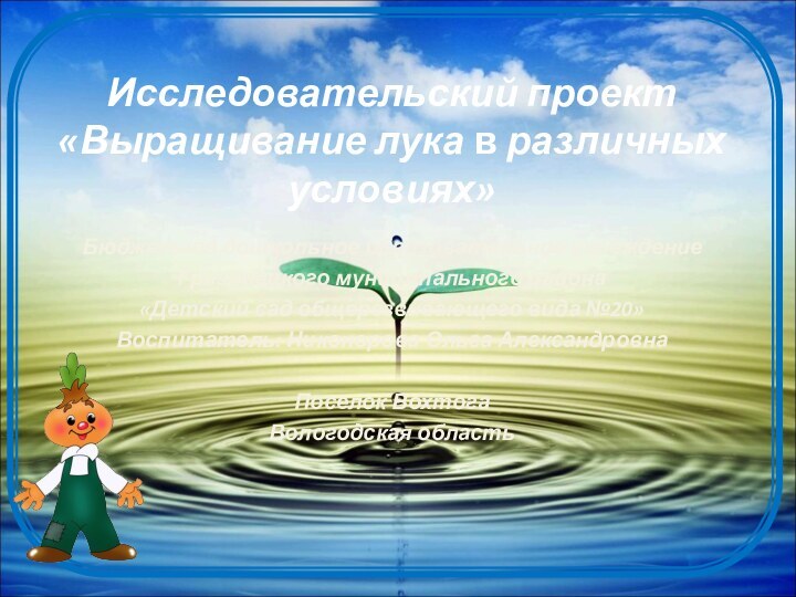 Исследовательский проект  «Выращивание лука в различных условиях»Бюджетное дошкольное образовательное учреждение Грязовецкого