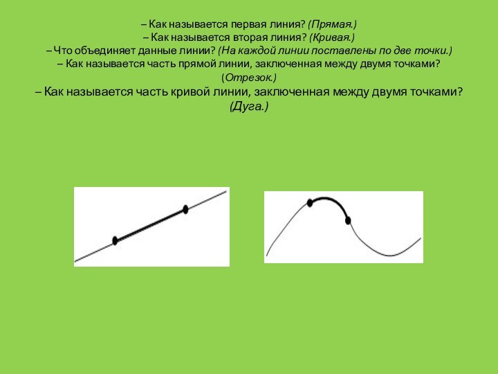 – Как называется первая линия? (Прямая.) – Как называется вторая линия? (Кривая.)