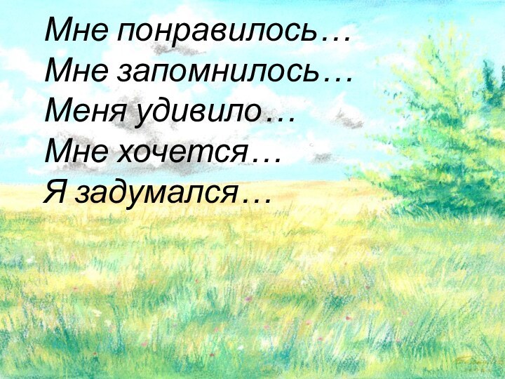 Мне понравилось…Мне запомнилось…Меня удивило…Мне хочется…Я задумался…