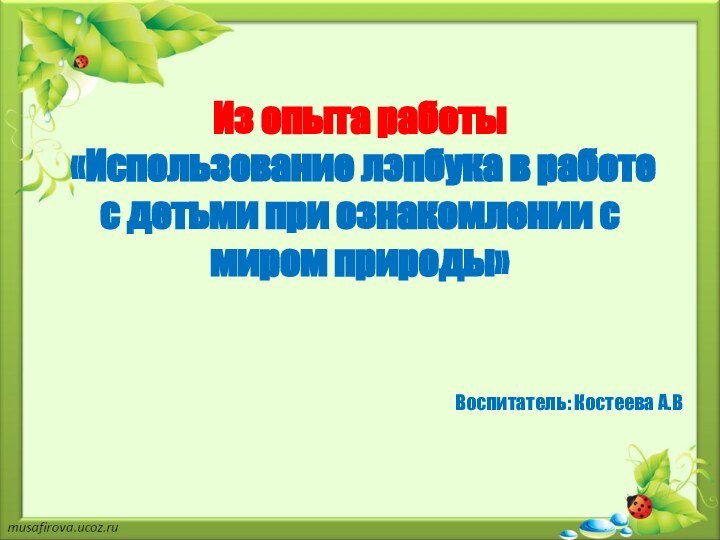 Из опыта работы  «Использование лэпбука в работе с детьми при ознакомлении