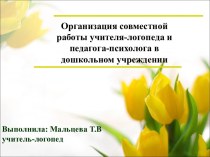 Организация совместной работы учителя-логопеда и педагога-психолога в дошкольном учреждении презентация к уроку по теме