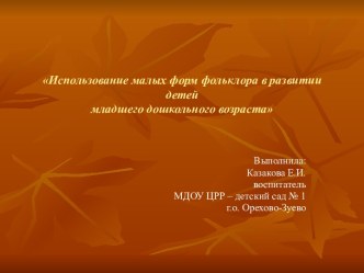 Презентация Использование малых жанров фольклора в развитии детей младшего дошкольного возраста презентация к занятию (младшая группа) по теме