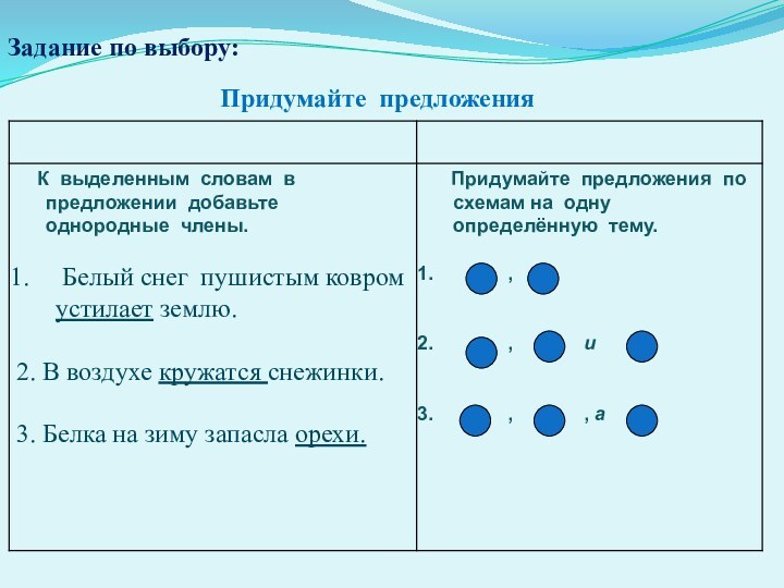 Задание по выбору:  Придумайте предложения