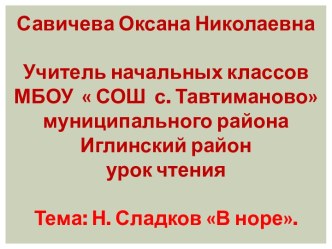 Н. Сладков В норе. план-конспект урока по чтению (4 класс) по теме