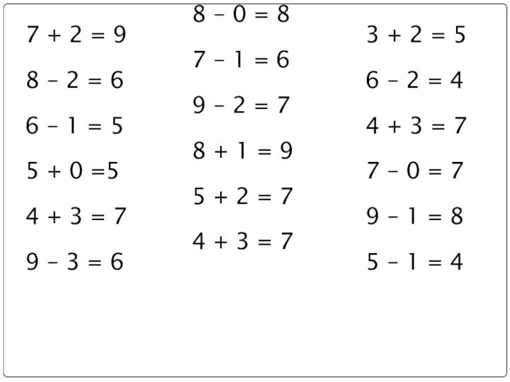 8 – 0 = 87 – 1 = 69 – 2 =