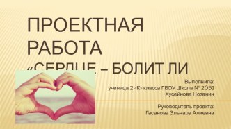 Проект ученицы 2 класса : Сердце. Болит ли оно? 2019 г. проект (2 класс)