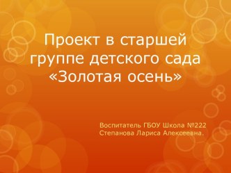 Проект в старшей группе детского сада Золотая осень презентация к уроку по окружающему миру (старшая группа)