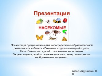 Презентация Насекомые презентация к занятию (развитие речи, младшая группа) по теме