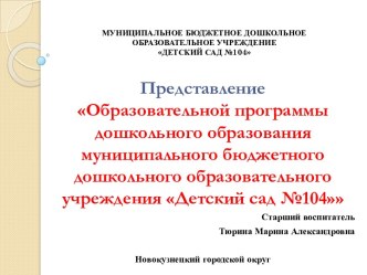 Представление образовательной программы ДО МБ ДОУ Детский сад № 104 презентация