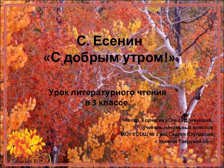 Урок литературного чтения в 3 классе.С. Есенин «С добрым утром!» Автор: Корчагина