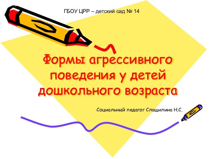 Формы агрессивного поведения у детей дошкольного возрастаСоциальный педагог Слащилина Н.С.ГБОУ ЦРР – детский сад № 14