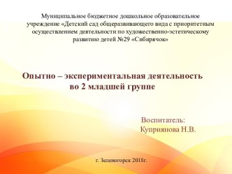 Презентация опытно экспериментальной деятельности в младшей группе презентация к уроку по окружающему миру (младшая группа)