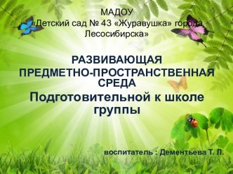 Развивающая предметно-пространственная среда презентация к уроку (подготовительная группа)