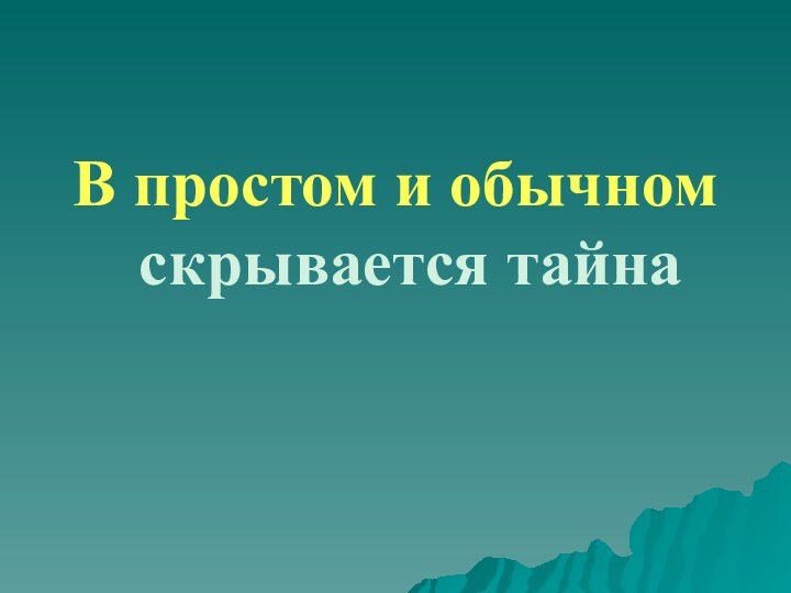 В простом и обычном скрывается тайна