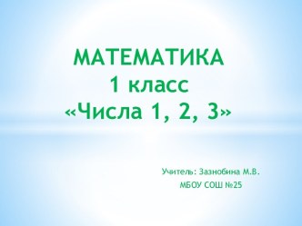 Математика 1 класс Тема: Числа 1, 2, 3. Письмо цифры 1. план-конспект урока по математике (1 класс)