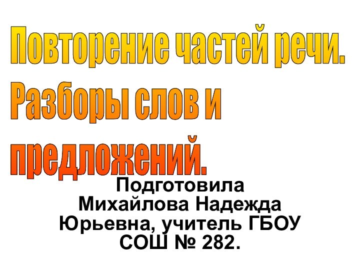 Подготовила Михайлова Надежда Юрьевна, учитель ГБОУ СОШ № 282.Повторение частей речи.