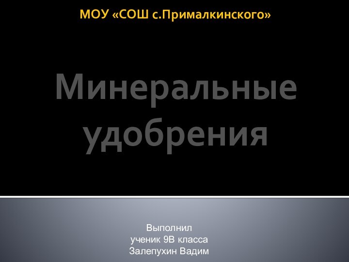 МОУ «СОШ с.Прималкинского»Выполнил ученик 9В класса Залепухин ВадимМинеральные удобрения