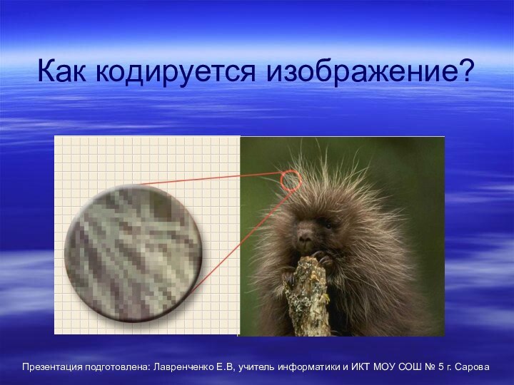 Как кодируется изображение?Презентация подготовлена: Лавренченко Е.В, учитель информатики и ИКТ МОУ СОШ № 5 г. Сарова
