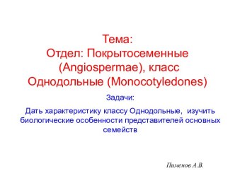 Покрытосеменные (Angiospermae), класс Однодольные (Monocotyledones)