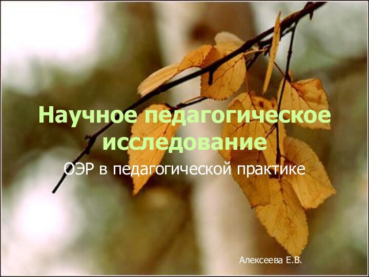 Научное педагогическое исследованиеОЭР в педагогической практикеАлексеева Е.В.