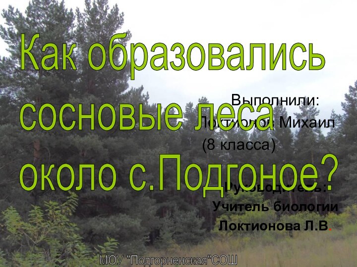 Выполнили:Локтионов Михаил (8 класса)Руководитель:Учитель биологииЛоктионова Л.В.МОУ 