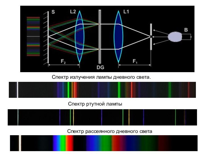 Спектр излучения лампы дневного света. Спектр ртутной лампы  Спектр рассеянного дневного света