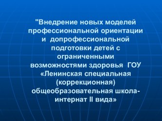 Внедрение новых моделей профессиональной ориентации и допрофессиональной подготовки детей с ограниченными возможностями здоровья ГОУ