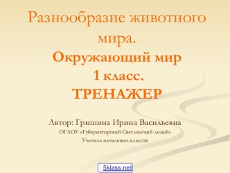 Окружающий мир Разнообразие животных