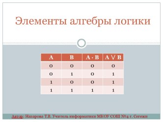 Элементы алгебры логики