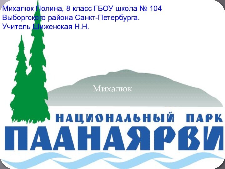 МихалюкМихалюк Полина, 8 класс ГБОУ школа № 104Выборгского района Санкт-Петербурга.Учитель Шиженская Н.Н.