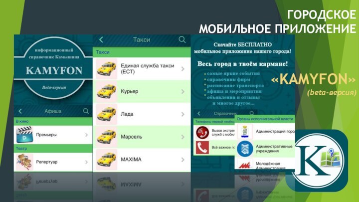 ГОРОДСКОЕМОБИЛЬНОЕ ПРИЛОЖЕНИЕ «KAMYFON»(beta-версия)