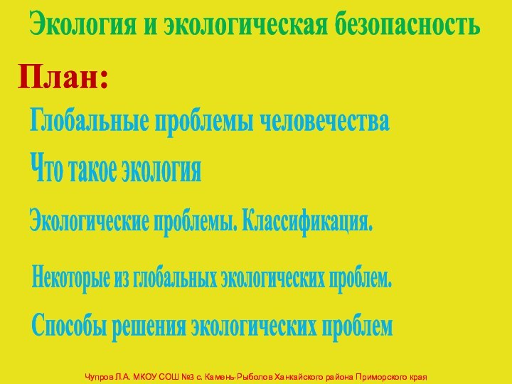 Чупров Л.А. МКОУ СОШ №3 с. Камень-Рыболов Ханкайского района Приморского краяЭкология и