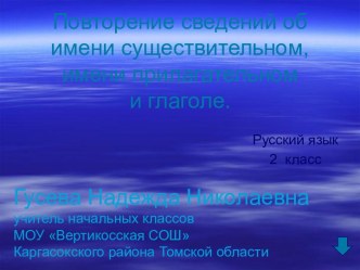 Повторение сведений об имени существительном, имени прилагательном и глаголе