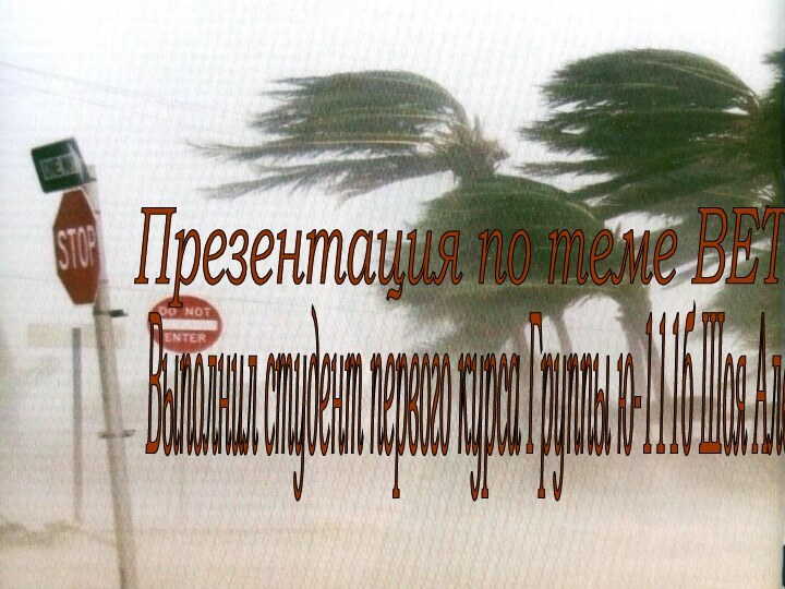Презентация по теме ВЕТЕР Выполнил студент первого курса Группы ю-111б Шоя Александр