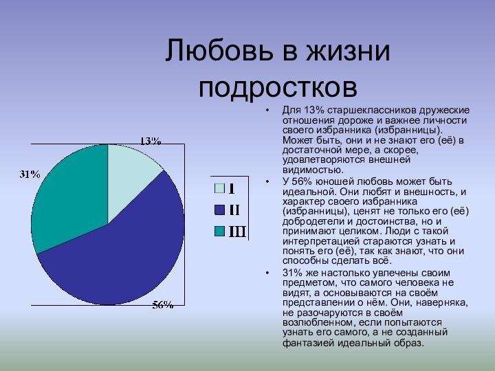 Любовь в жизни подростковДля 13% старшеклассников дружеские отношения дороже и важнее личности