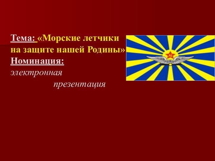 Тема: «Морские летчики на защите нашей Родины»Номинация: электронная