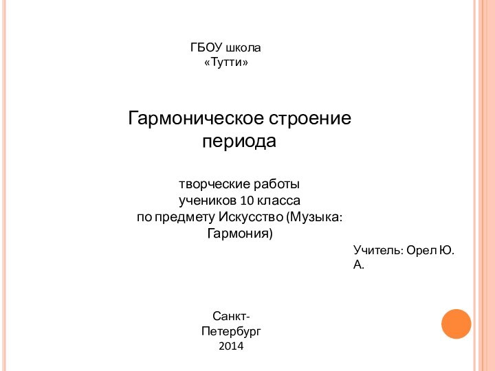 Гармоническое строение периода творческие работы учеников 10 классапо предмету Искусство (Музыка: Гармония)Учитель: