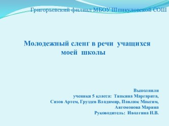 Проект Молодежный сленг в речи учащихся моей школы