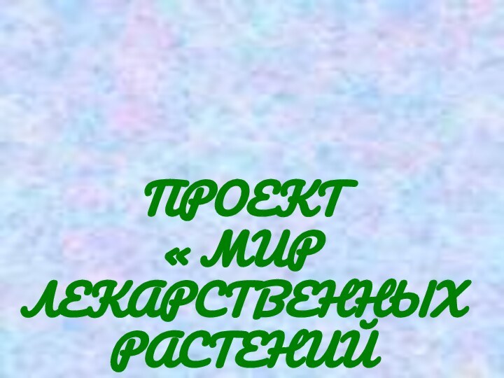 ПРОЕКТ  « МИР ЛЕКАРСТВЕННЫХ РАСТЕНИЙ