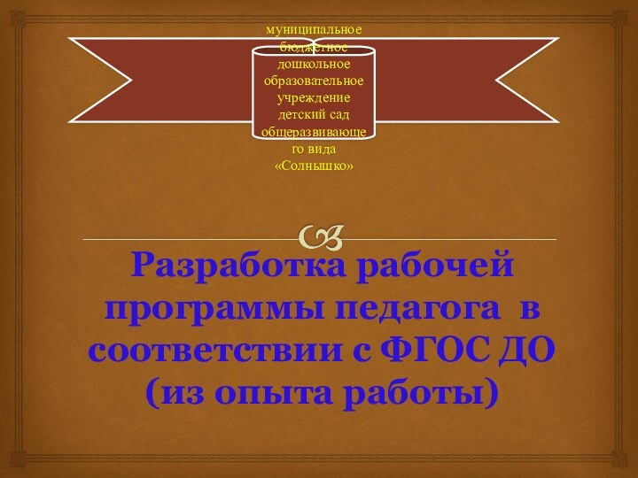 Разработка рабочей программы педагога в соответствии с ФГОС ДО