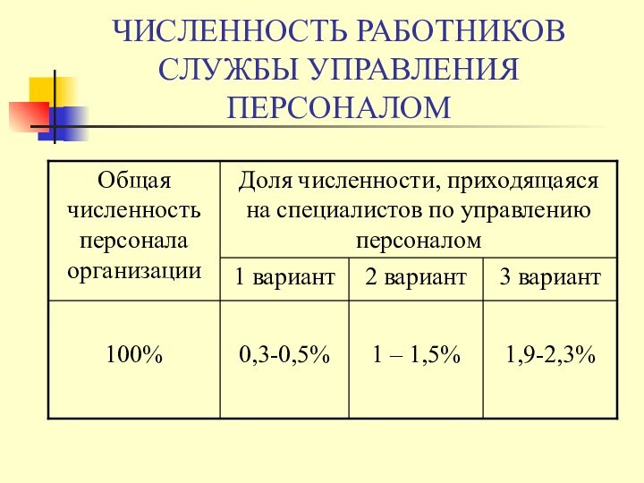 ЧИСЛЕННОСТЬ РАБОТНИКОВ СЛУЖБЫ УПРАВЛЕНИЯ ПЕРСОНАЛОМ